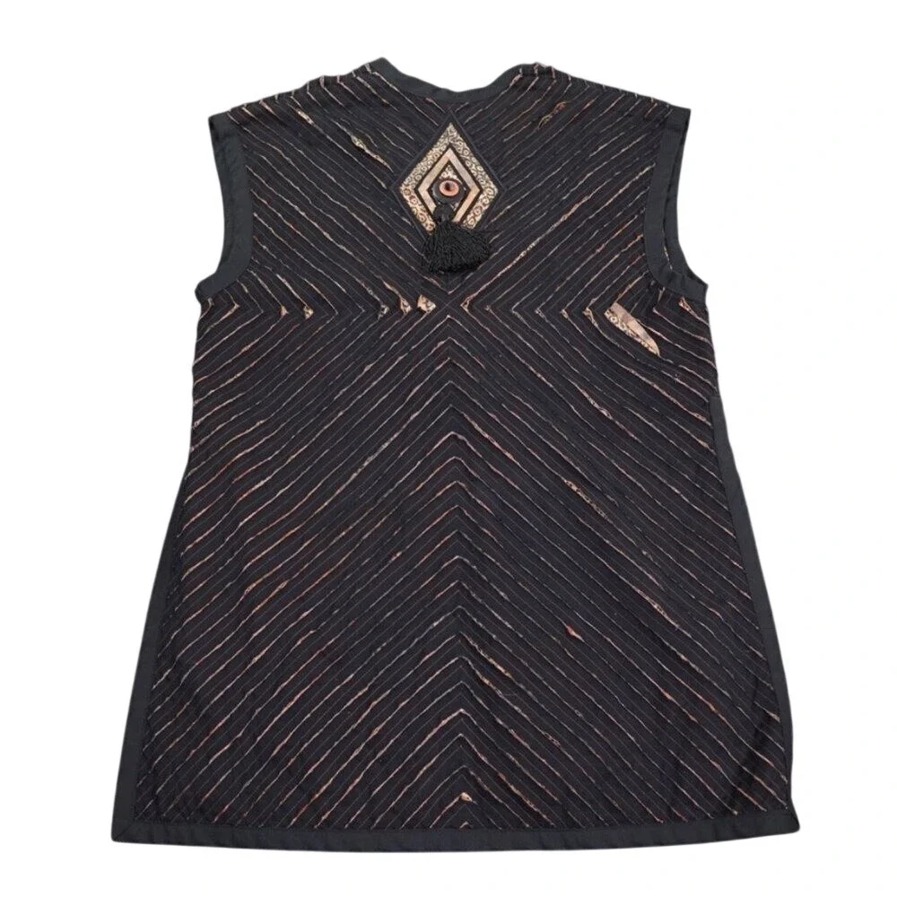 VTG Artisan Applique Quilted Vest‎ Womens Longline Tribal Batik P Hoke 2001 - Picture 2 of 13